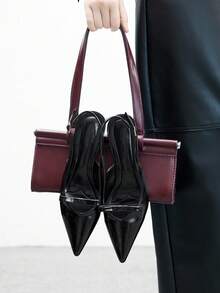 CUCCOO BIZCHIC 女士优雅尖头黑色 PU 蝴蝶结镂空淑女高跟凉鞋 - 黑色 - 查看 4