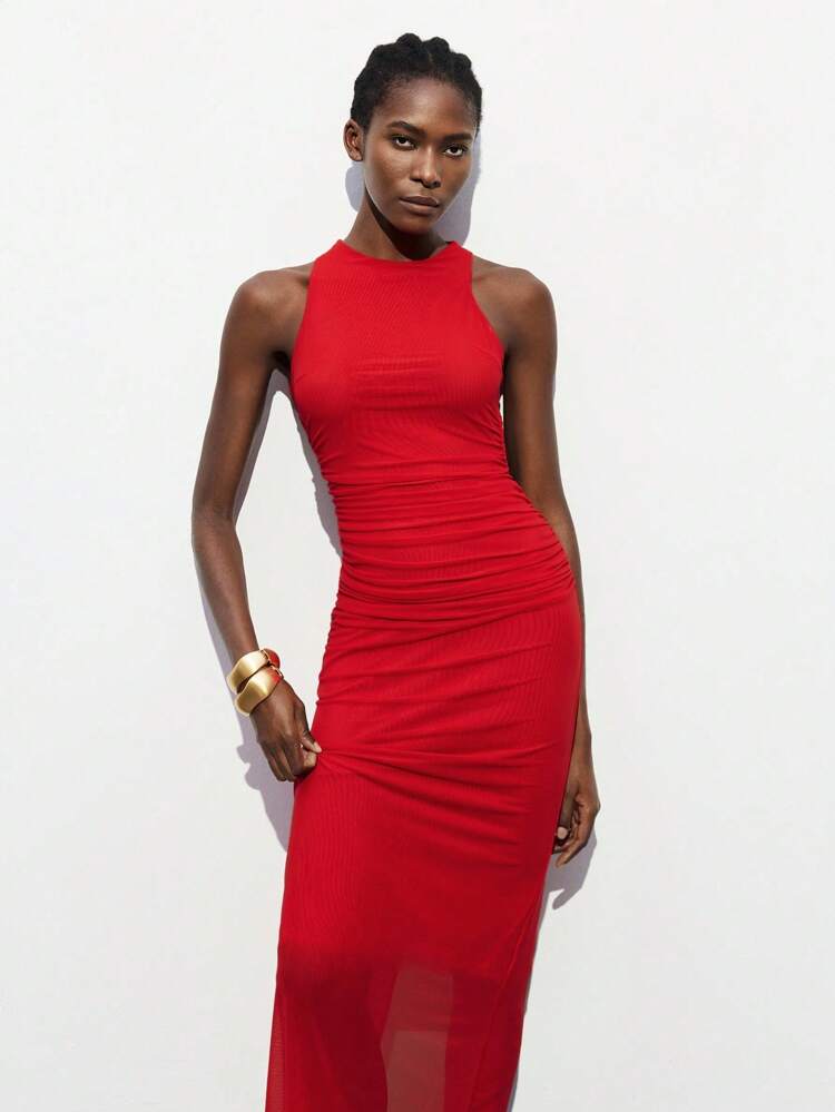 SHEIN Maija Damska letnia, nowa sukienka z odkrytymi plecami i krzyżującymi się wycięciami w kolorze czerwonym, modna, swobodna, szykowna, miejska, elegancka, romantyczna, biznesowa, codzienna, biurowa, imprezowa, na plażę, festiwal muzyczny, wesele, brunch, styl uliczny, lotnisko, powrót do szkoły, jesienny strój vintage z 2020 r., damskie urodziny