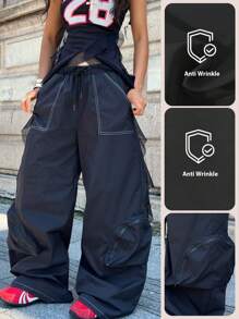 Coolane Women's Fall/Winter Concert Rave Festival Going Out Renaissance Fair Vintage Streetwear With Pockets Wide Leg Pants - Black - View 1