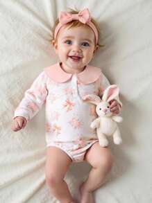 Souflis Souflis 1pc Baby/Baby Girl Cute Butterfly Print Lapel Long Sleeve Romper