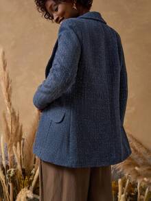 Bóhologie Kết cấu & Vải bóng, Nút lót phía trước, Áo khoác Blazer - Màu xanh lam - Xem 2