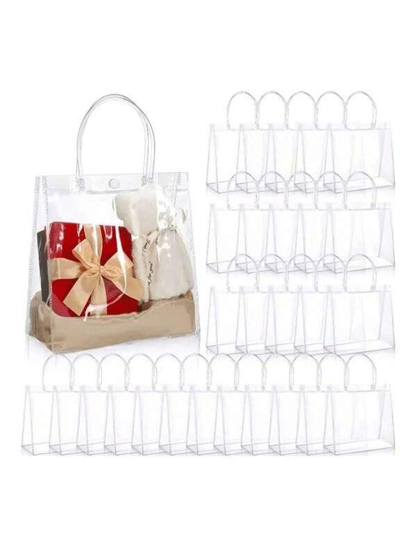 SHEIN 1/5/10/15/20/30/40/50 件透明 PVC 礼品袋套装，女士防水透明钱包，体育场认可音乐会包，派对婚礼节日海滩圣诞节购物手提包