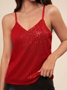Amorya Women's Sparkly Party Tank Top - Red - View 5