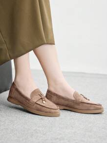 CUCCOO BIZCHIC 女士时尚驼色绒面革舒适休闲乐福鞋，适合通勤、户外、购物、工作、日常穿着