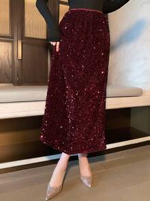 DAZY Autumn Elastic Waist Sequin Mermaid Skirt For Women, Christmas Winter New Years Carnival - Burgundy - View 8