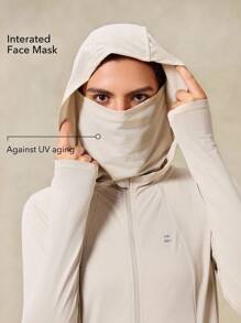 OutZeal Damska kurtka przeciwsłoneczna z filtrem UV UPF50+, szybkoschnąca, dopasowana, długa, outdoorowa, z maską, na co dzień, na co dzień - Kolor khaki - Zobacz 2