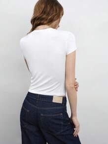 Maija Women's Solid Color Twist Front Short Sleeve Casual Versatile T-Shirt - White - View 6