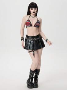 ROMWE Street Life Kalifornien Retro Hottie Buchstaben- und Nummern Muster mit Nieten Frauen Bralette Top, Sommer