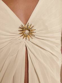 COSMINA Áo cánh tay loe xếp ly voan thanh lịch dành cho nữ, mùa xuân/hè - Màu Khaki - Xem 7