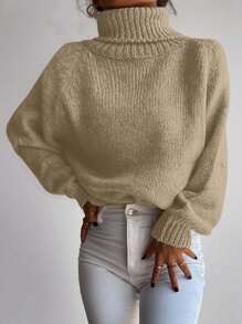 Cloudara Turtleneck Raglan Sleeve Jumper - Khaki - View 5
