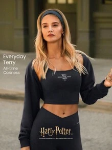 GLOWMODE X Harry Potter Everyday Terry Insygnia Śmierci Miękka, odprowadzająca pot, oddychająca, graficzna, haftowana bluzka z długim rękawem, codzienna, swobodna odzież