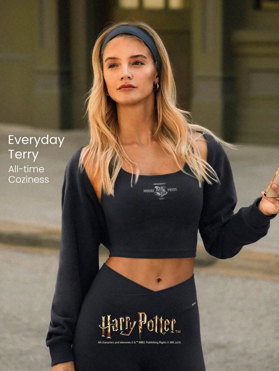 GLOWMODE X Harry Potter Everyday Terry Insygnia Śmierci Miękka, odprowadzająca pot, oddychająca, graficzna, haftowana bluzka z długim rękawem, codzienna, swobodna odzież