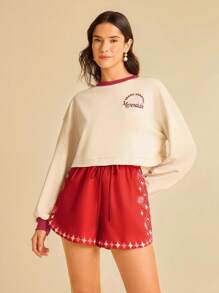 CAJUNI 女士海洋元素复古印花度假沙滩短裤，夏季