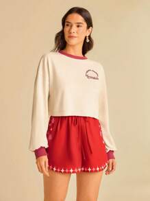 CAJUNI 女士海洋元素复古印花度假沙滩短裤，夏季