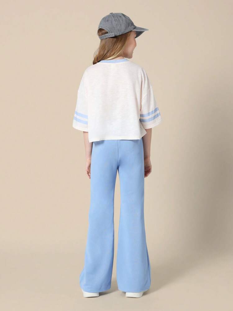 Boxy T-Shirt With Varsity Text And Flared Joggers