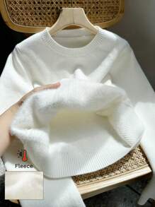 Chiquease 全新蓬松保暖圆领保暖内衬长袖毛衣，女式，长袖上衣