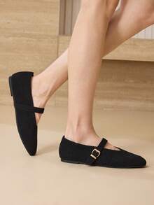 MOTF PREMIUM WOMEN'S COMMUTING CASUAL COMFORTABLE VERSATILE MARY JANE SQUARE TOE FLAT SHOES FOR CHRISTMAS - Black - View 5