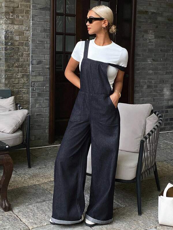 DAZY 女式宽松休闲长款牛仔背带裤和连体裤