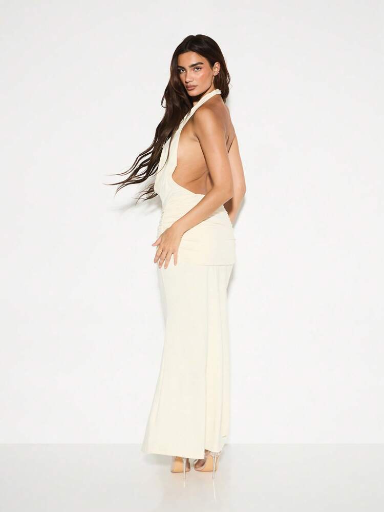 KIZN Draped Halter Neck Maxi Dress With Ruched Waist