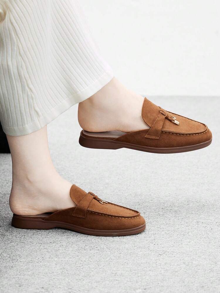 CUCCOO BIZCHIC Women's Fashionable Brown Suede Comfortable Commuter Flat Mule Slip-On Shoes, Suitable For Outdoor, Shopping, Work, Daily Wear, Versatile For Christmas Spring Shoes
