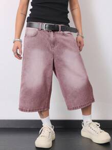 Claim Dot Pantalones cortos de mezclilla de corte holgado y lavado para hombres en verano - Púrpura malva - Ver 6