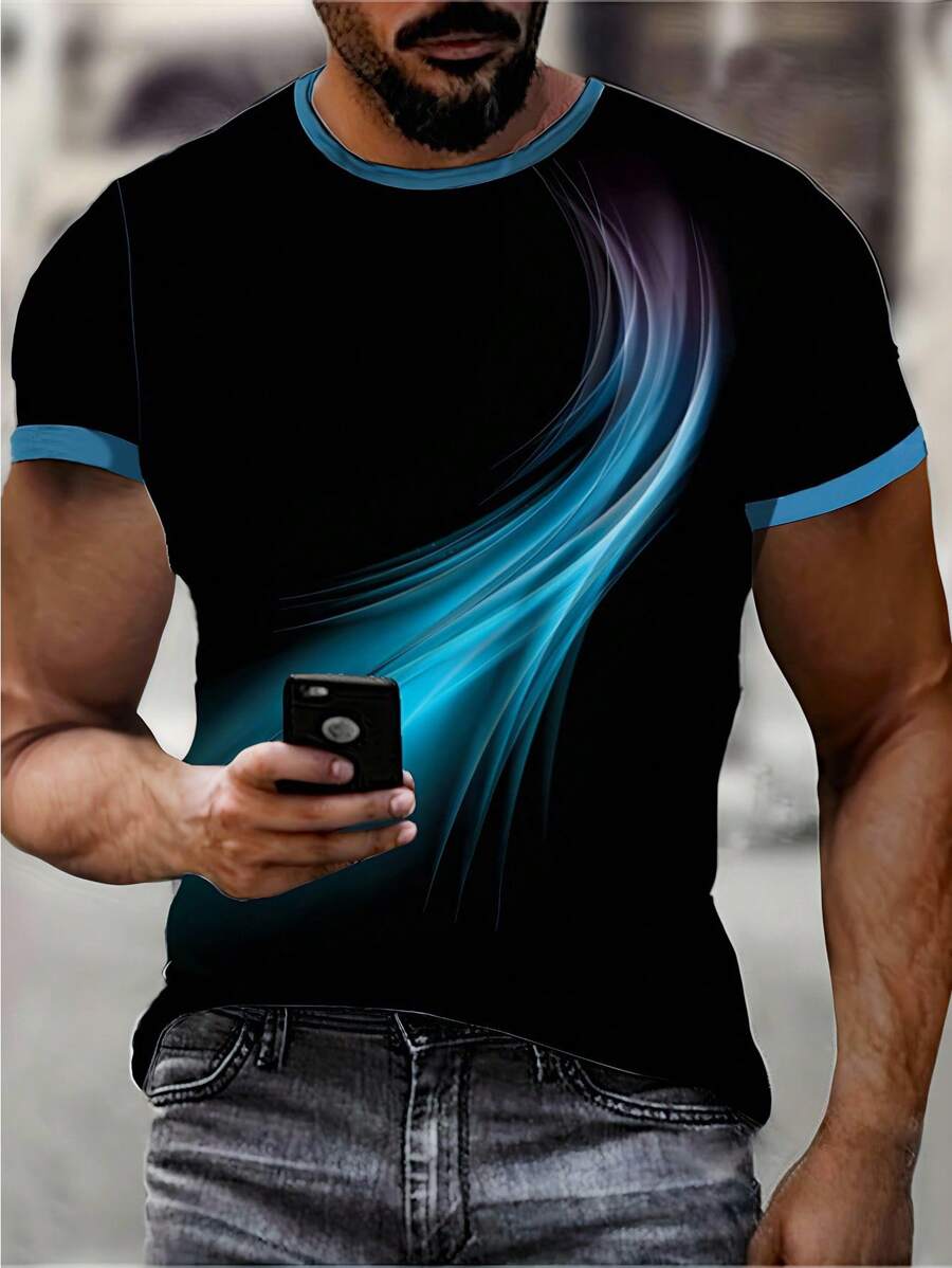 Manfinity LEGND Men's Casual Colorblock Print Round Neck Short Sleeve T-Shirt, Summer Men T Shirts