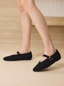 MOTF PREMIUM WOMEN'S COMMUTING CASUAL COMFORTABLE VERSATILE MARY JANE SQUARE TOE FLAT SHOES FOR CHRISTMAS - Black - View 3