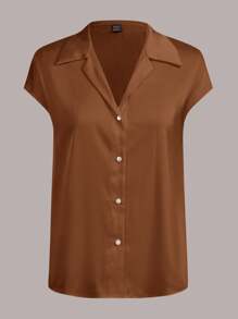BizChic 棕色前开领复古短袖女式衬衫，时尚优雅，适合都市通勤、日常穿着，充满浪漫的90年代复古风情，也适合圣诞节、新年、情人节、派对、海滩、毕业典礼、时尚活动、嘉年华、假日、婚礼宾客、早午餐、机场等多种场合。 - 棕色 - 查看 10