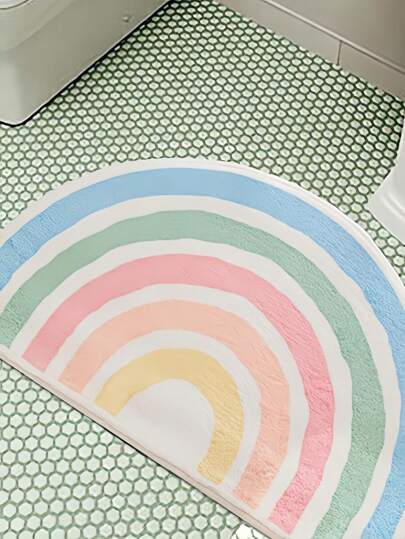 1 彩虹图案防滑地毯，甜美半圆形浴室地垫，家居浴室装饰地垫，户外地毯门垫，夏季浴室配件
