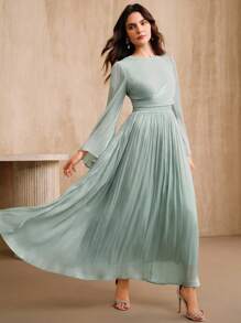 Anewsta Đầm nữ tay dài thanh lịch, đa năng, eo xòe, thời trang xuân/thu - Màu xanh Bạc hà - Xem 6