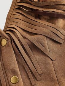 SHEIN MOD V 领露背系带流苏嬉皮风格衬衫 - 卡其色 - 查看 3