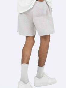 Manfinity Fitness Shorts deportivos elásticos de cintura con cordón de estilo novio, shorts de verano grises
