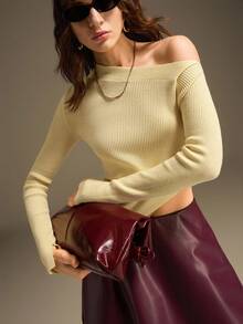 Ontre 2026 Spring/Summer Women's Apparel - Back To School, Party, Vacation Tops, School Outfits, Women's Teacher Attire, Outgoing Wear, Wedding Guest Dresses, Elegant Wedding Guest Outfits, Church Attire, Women's Business Casual, Versatile Cream Yellow Women's Knit Top - Yellow - View 5