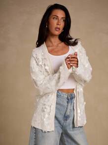 Glamine 优雅性感亮片休闲时尚百搭女式夹克亮片开衫白色亮片开衫女士亮片开衫亮片夹克万圣节婚礼宾客礼服 - 杏色 - 查看 3