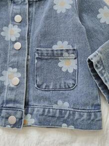 SHEIN 女宝宝时尚休闲百搭花卉图案牛仔夹克，适合秋冬日常穿着 - 彩色 - 查看 7