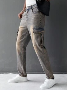 Manfinity Homme Quần Jeans Denim Túi Khóa Thường Ngày Cho Nam - Màu xanh lam - Xem 6