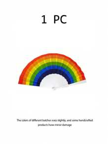 彩虹折扇 1/2/4 件手持彩色派对用品，适用于夏季节日、狂欢节装饰、庆典配件、男女通用舞蹈表演道具、拍摄背景、可重复使用手持扇热带主题活动 - 彩色 - 查看 11