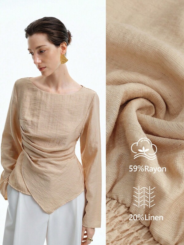 Aalyst Casual Fashion Versatile Long Sleeve Waist Cinched Solid Color Women Shirt Fall Cloth For Women