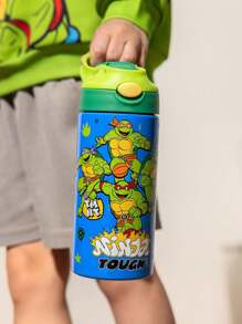 TEENAGE MUTANT NINJA TURTLES | SHEIN 16 Oz / 500 Ml Cartoon Pattern Insulated Stainless Steel With Handle And Silicone Straw, Suitable For School, Travel, Easy To Carry - Multicolor - View 1