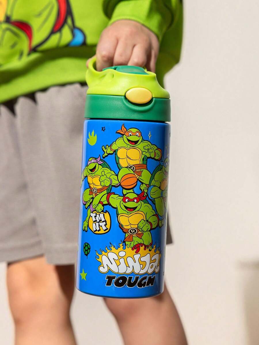 TEENAGE MUTANT NINJA TURTLES | SHEIN 16 Oz / 500 Ml Cartoon Pattern Insulated Stainless Steel With Handle And Silicone Straw, Suitable For School, Travel, Easy To Carry - Multicolor - View 1