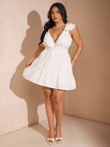 SHEIN BAE فستان قصير مطابق من الكتان الأبيض الصلب بياقة على شكل حرف V وأكمام قصيرة للربيع/الصيف/فستان كوستيوم حجم كبير لعيد الهالوين/فستان ضيف الزفاف/فساتين نسائية صغيرة الحجم للمنحنيات/عيد الحب/فساتين صيفية للنساء/ملابس مهرجان للنساء/فستان عيد ميلاد/فستان حفل الخريجين/فستان رسمي للحجم الكبير/فستان حفلة الشاي/فساتين عيد ميلاد للنساء/فستان أبيض كامل