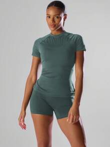 Musera Sport 纯色短袖运动T恤 跑步短裤 舒适休闲 健身 健身房 跑步 俱乐部 - 板式网球、网球、匹克球 健身 瑜伽 普拉提 日常休闲 夏季 - 綠色 - 查看 5