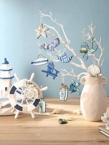 SHEIN 海洋主题木质挂饰——带绳沙滩装饰吊坠，适合夏日派对、航海主题墙面装饰、度假主题、海滨婚礼 - 彩色 - 查看 2