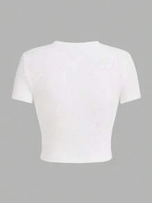 Áo thun cổ tròn ôm sát in họa tiết hoa cho bé gái tuổi teen, thoải mái và dễ chịu cho mùa hè - trắng - Xem 2