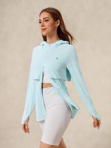 OutZeal Women UV Protection UPF50+ Breathable Drawstring Waist Hooded Mask Sun-Proof Jacket Hiking Camping Sports - Baby Blue - View 8