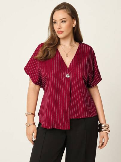 Auralis 大码夏季休闲通勤条纹不对称西装外套