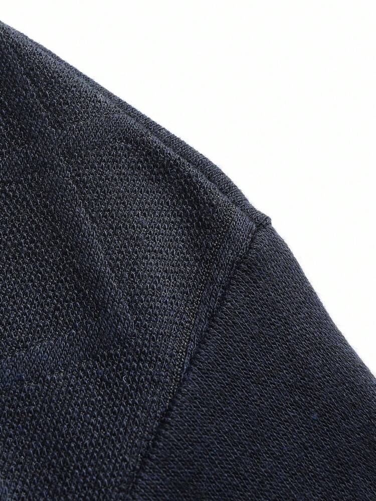 Manfinity Homme Men's Knit Short Sleeve Button Half-Placket Summer T-Shirt Top - Navy Blue - View 4