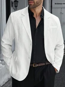 Calvornis Plus Size Men's Solid Color Jacquard Lapel Collar Business Suit Jacket - White - View 5