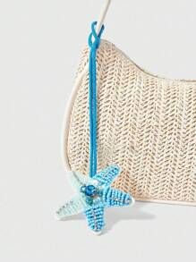 ROMWE Fairycore 1 件波西米亚风格沙滩包，镂空网状手提包，适合女士度假，配有包饰和热带花卉装饰 - 彩色 - 查看 3