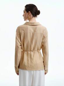 Aalyst Women's Solid Color Long Sleeve Single-Breasted Side Tie Waist Casual Shirt